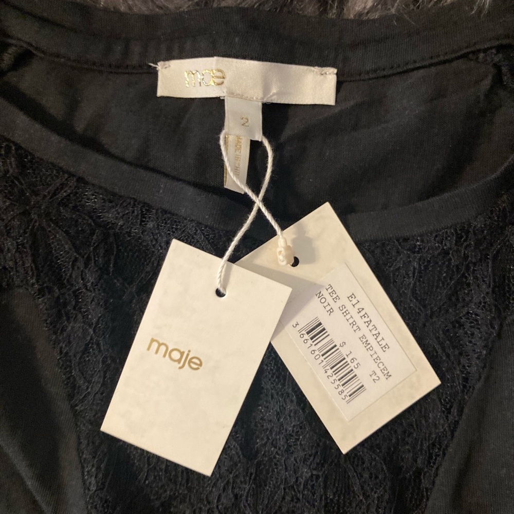 Maje Fatale Tee Shirt in Noir size 2 BNWT - Picture 5 of 6